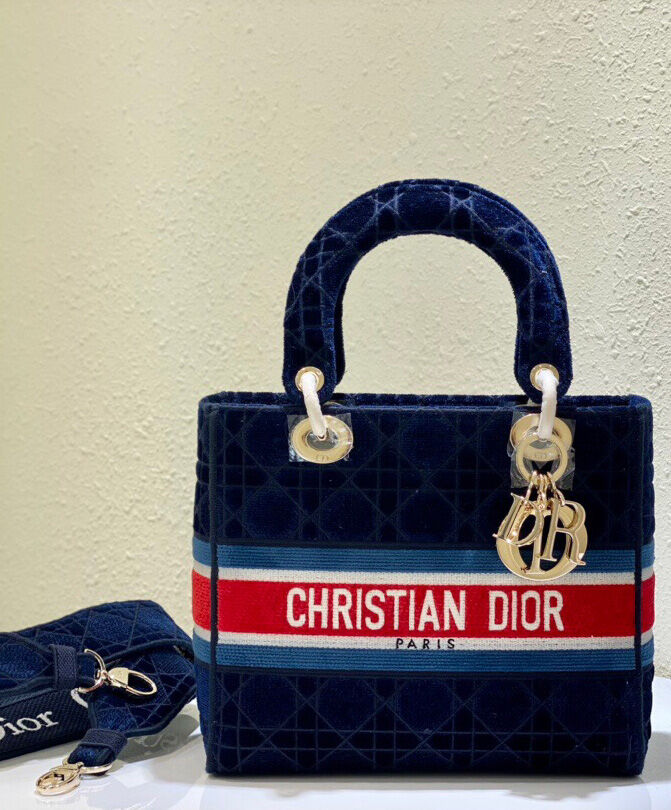 Christian Dior Medium Lady D Lite Canvas Bag Dark Blue